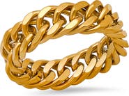 HMY JEWELRY Men's 18K Gold Plated Stainless Steel Curb Chain Band Ring