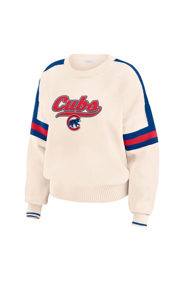 WEAR by Erin Andrews Women's WEAR by Erin Andrews  Cream Chicago Cubs Stripe Pullover Sweater, Alternate, color, Cream