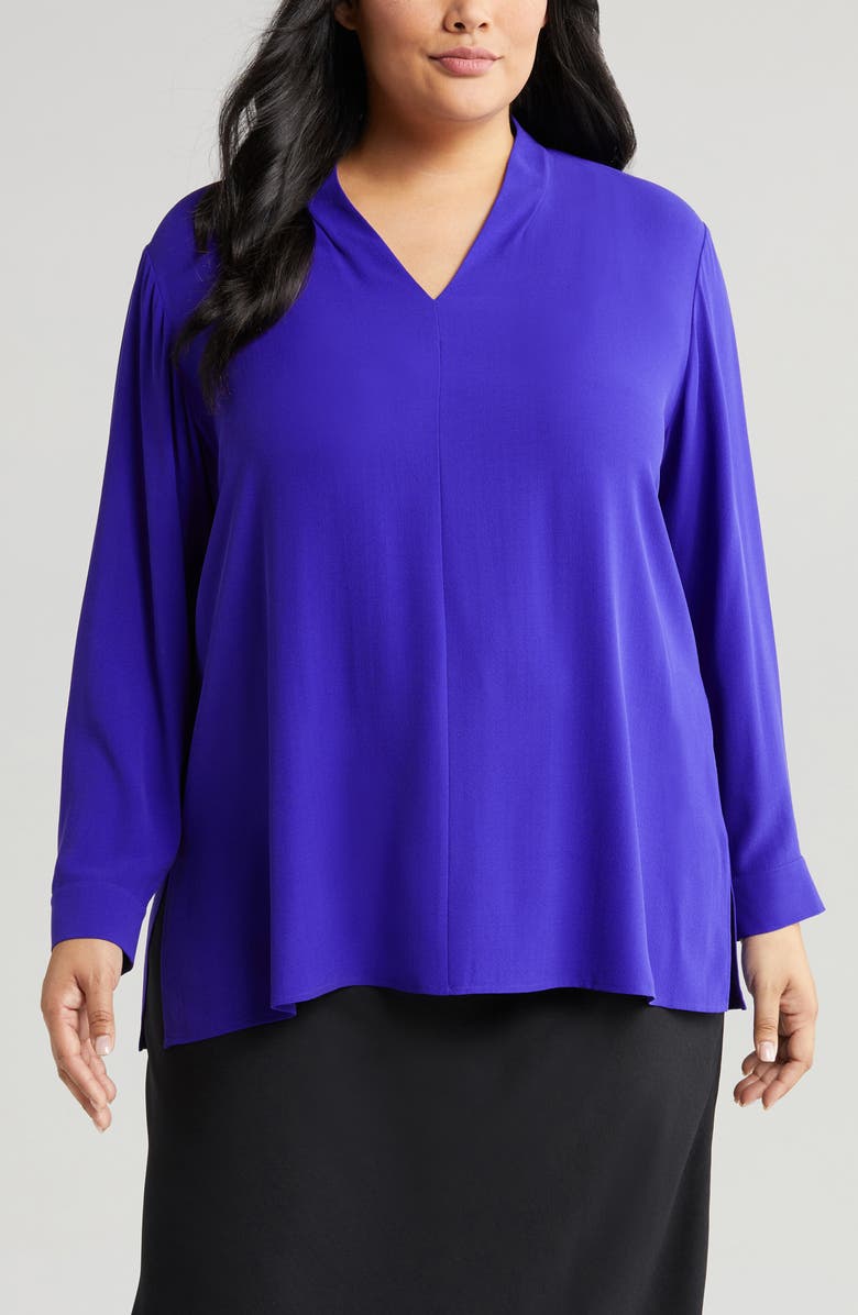 Eileen Fisher V-Neck Silk Crepe Top, Alternate, color,