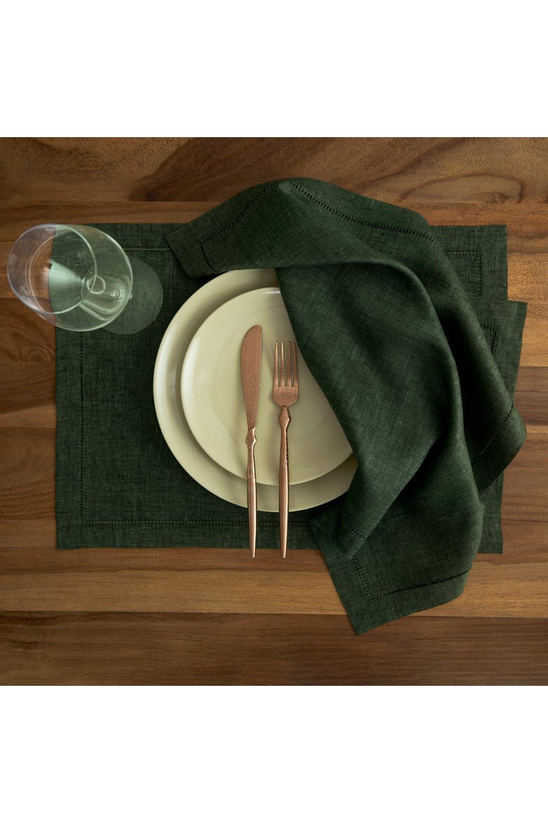 Linen Placemats Set of 4, 14 x 19" - Milan, Alternate, color, Forest Green
