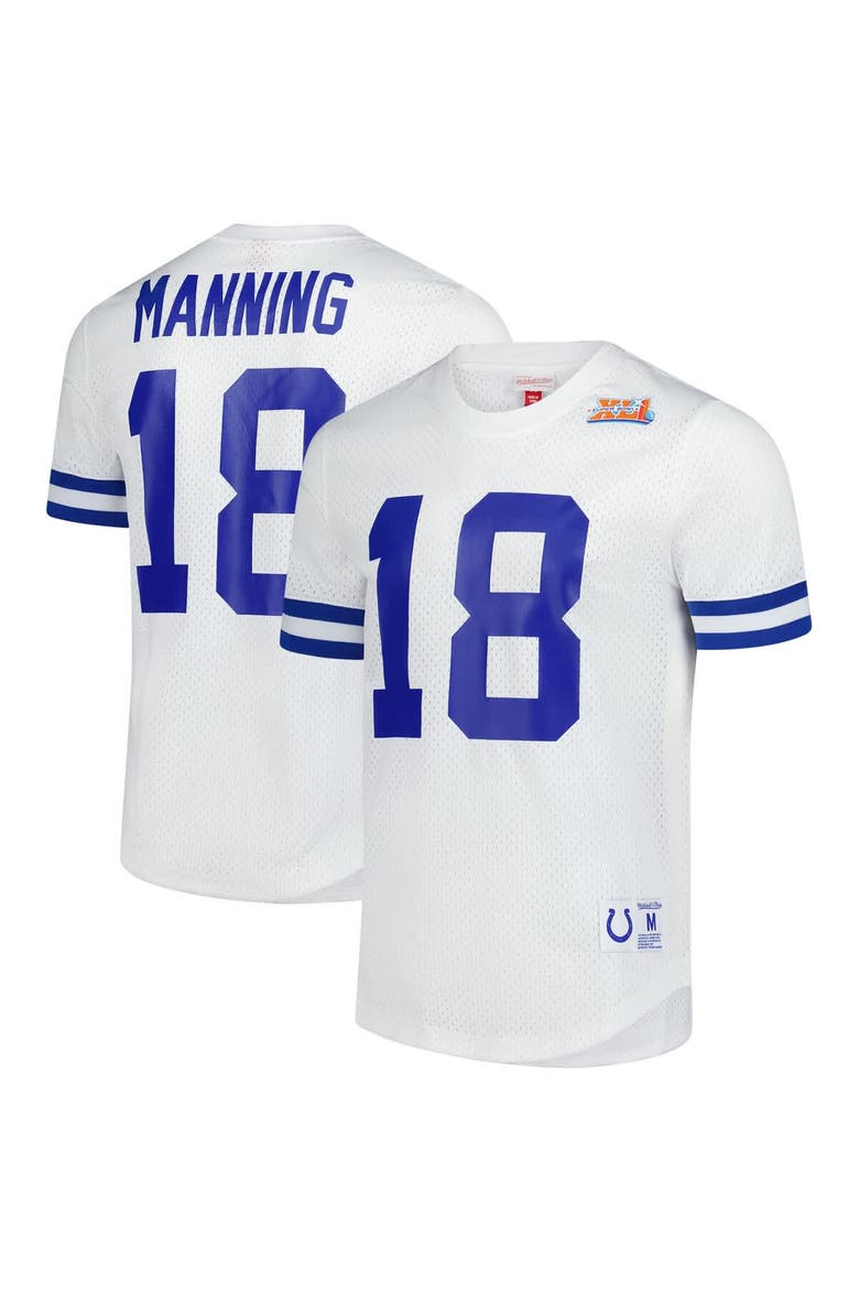 Men's Mitchell & Ness Peyton Manning White Indianapolis Colts Retired Player Name & Number Mesh Top, Alternate, color, White