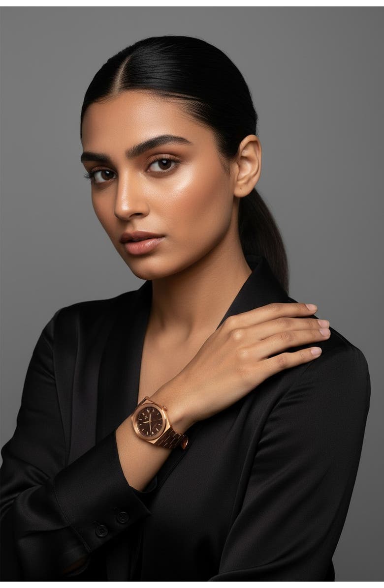 NCMPRBL Elevate Link Mocha Bracelet Watch, 42MM, Alternate, color, Rose Gold/Brown