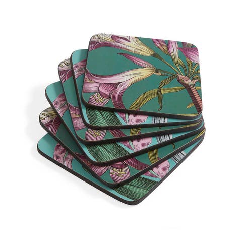 Botanic Garden Flora & Fauna Set Of 6 Cork Back Coasters, 4"