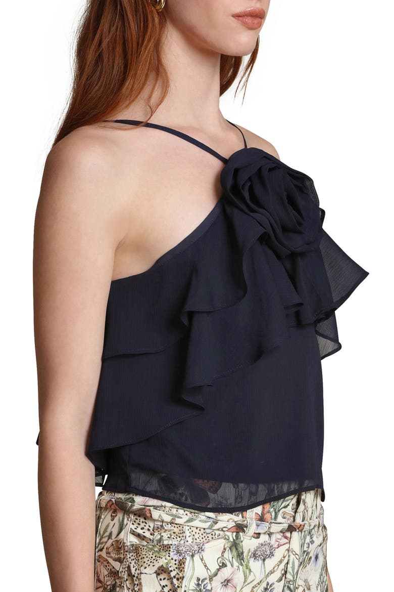 Rosette Ruffle Neck Halter Top, Alternate, color, DEEP NAVY