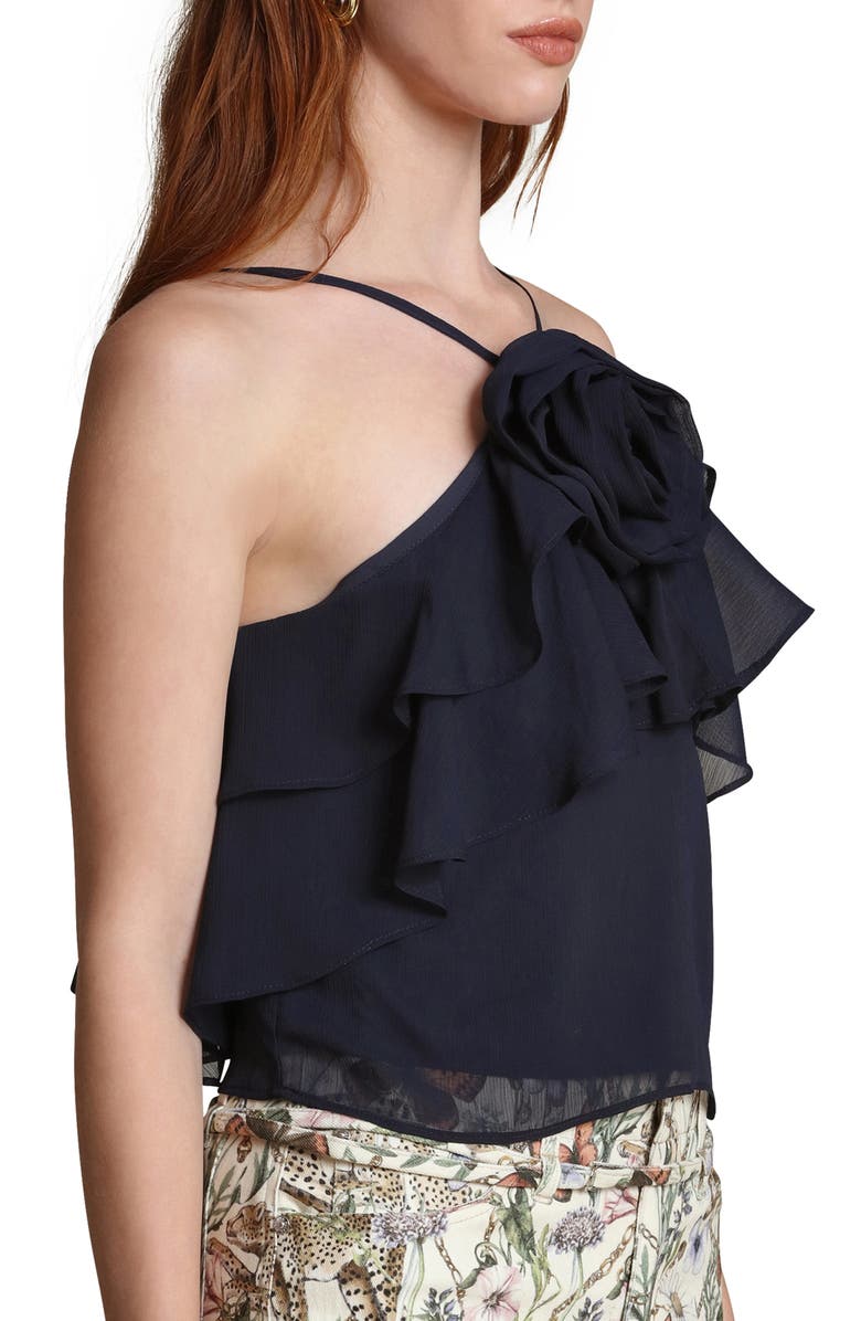 Avec Les Filles Rosette Ruffle Neck Halter Top, Alternate, color, Deep Navy