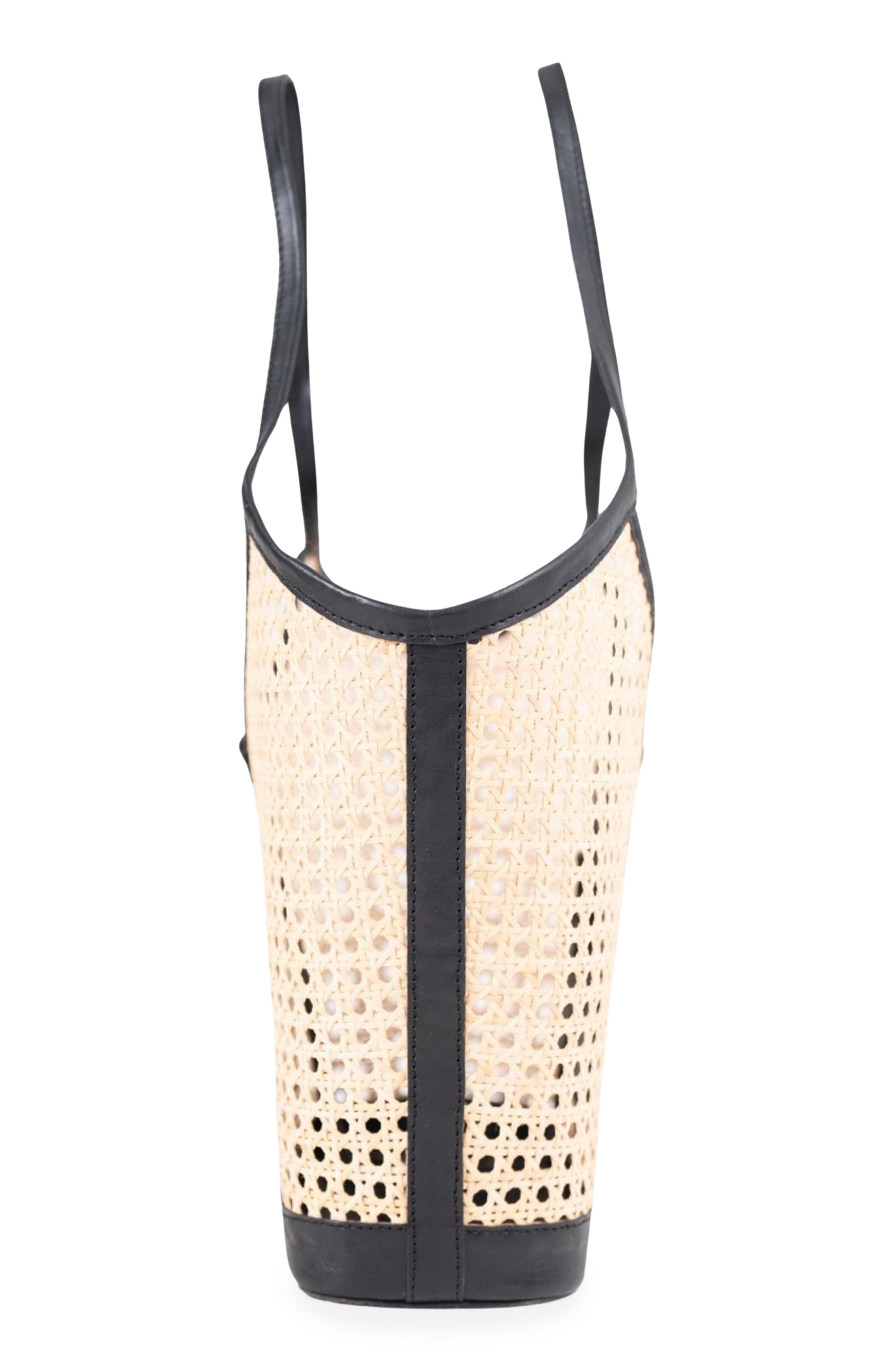 Jelavu Ophelia Handwoven Leather Trim Rattan Tote Bag, Alternate, color, Black