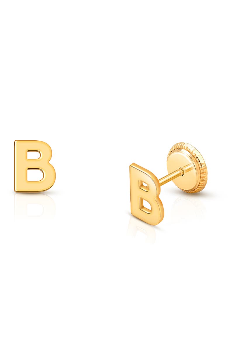 Tiny Blessings 14K Gold Initial Studs Screw Back Earrings, Main, color, 14K Gold - B