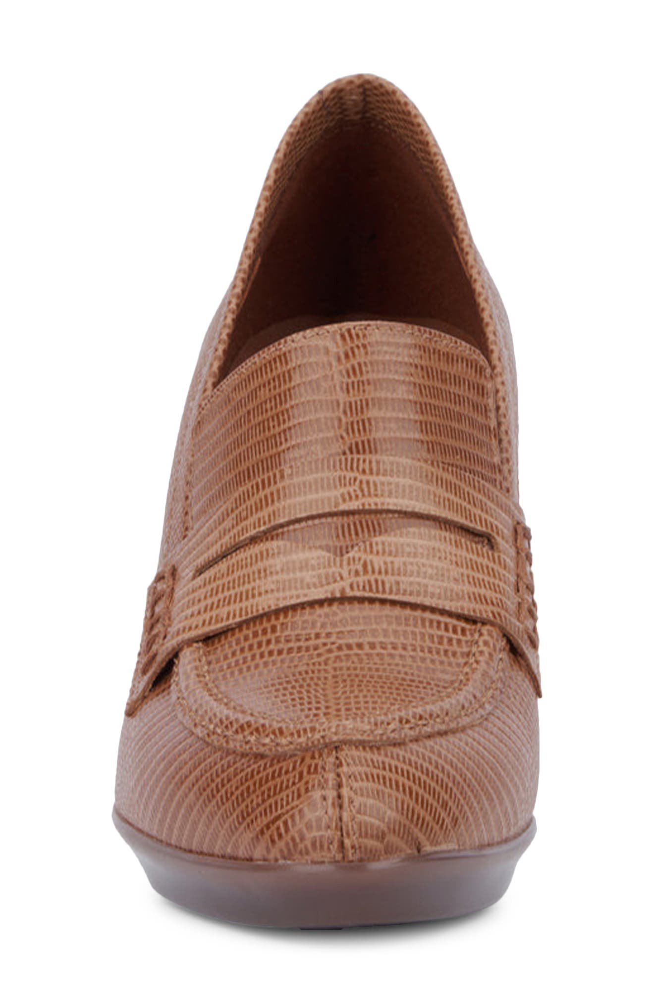 Aquatalia Rella Weatherproof Mini Lizard Embossed Penny Loafer Pump, Alternate, color, Whiskey