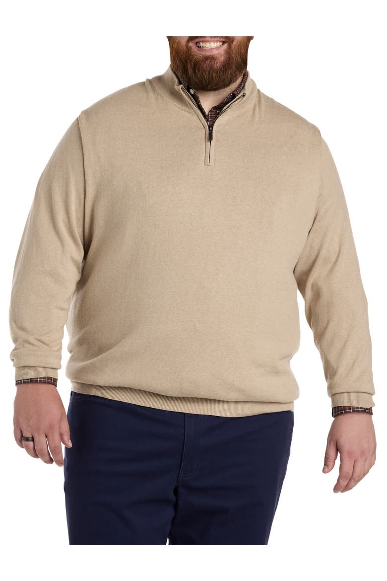 Quarter-Zip Cotton/Cashmere Sweater, Main, color, HUMMUS