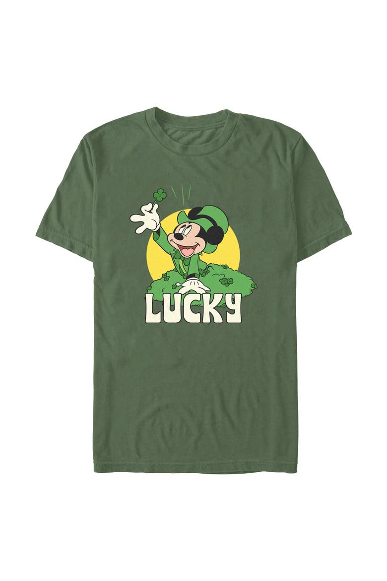 Men's Mickey & Friends St. Patrick's Day Mickey Lucky 4 Leaf Clover  Graphic T-Shirt, Alternate, color, Moss