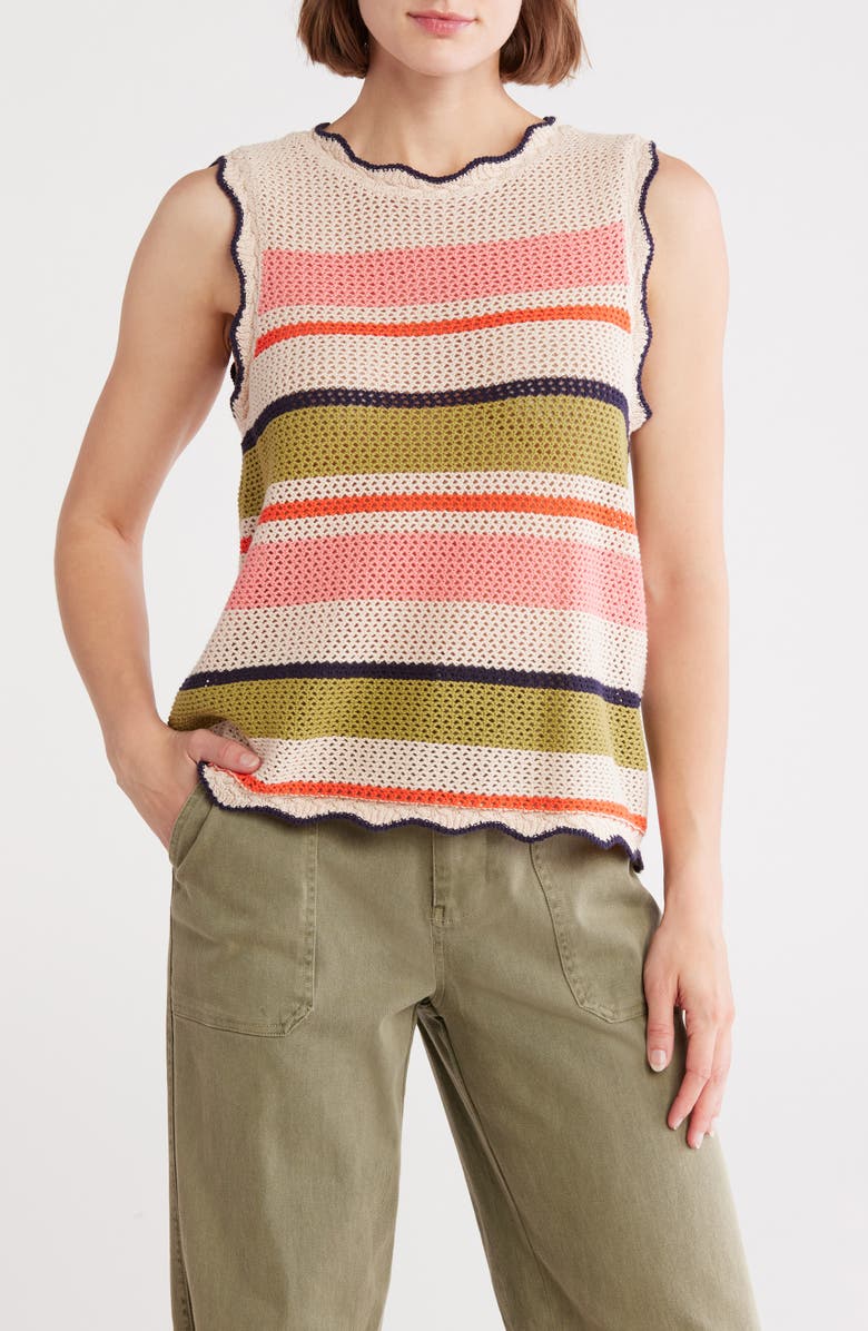 Democracy Stripe Sleeveless Open Stitch Cotton Sweater, Main, color,