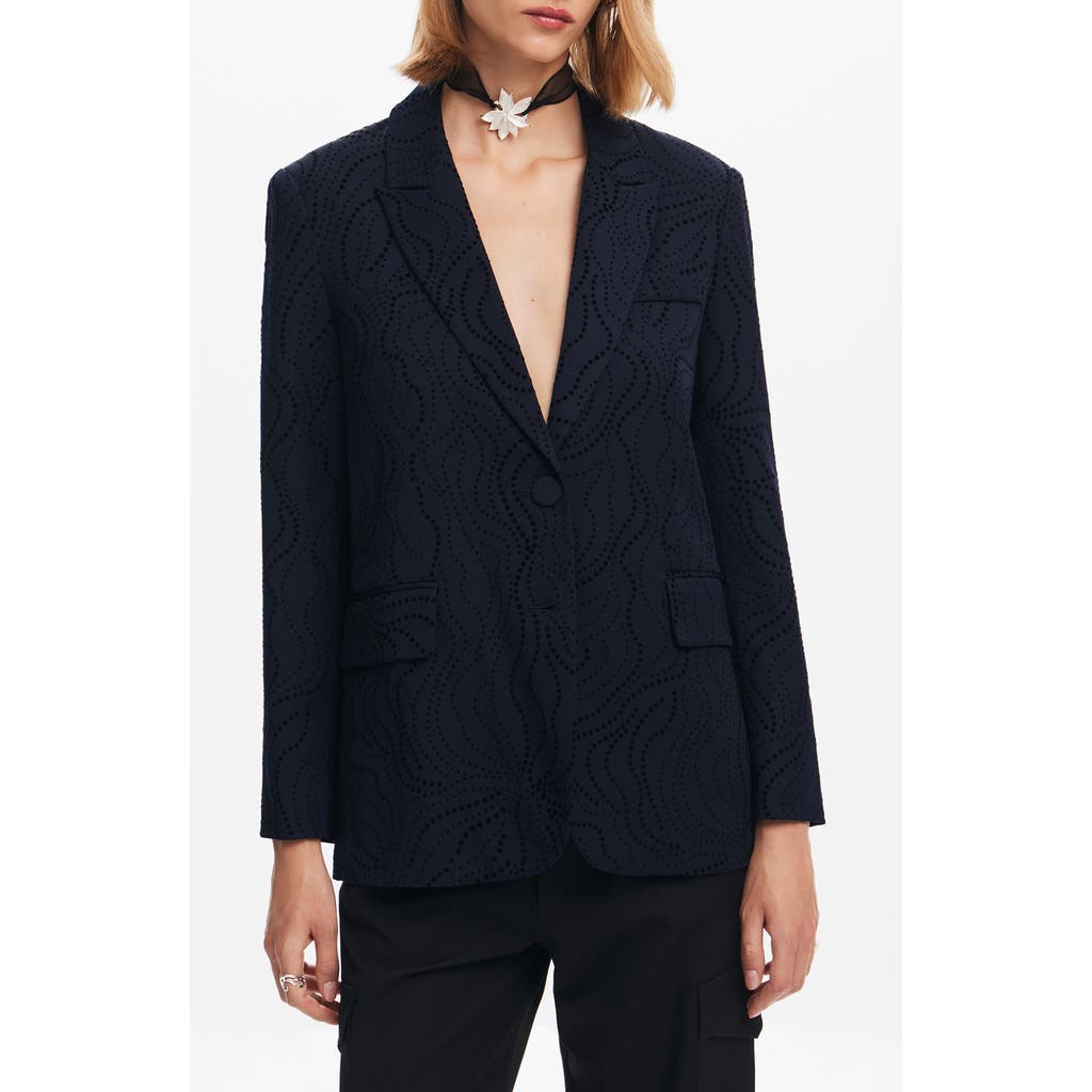 Desigual Hamburgo Floral Eyelet Blazer in Blue