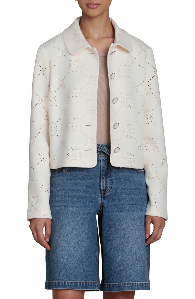 Bagatelle Embroidered Eyelet Boxy Cropped Jacket, Alternate, color, Off White