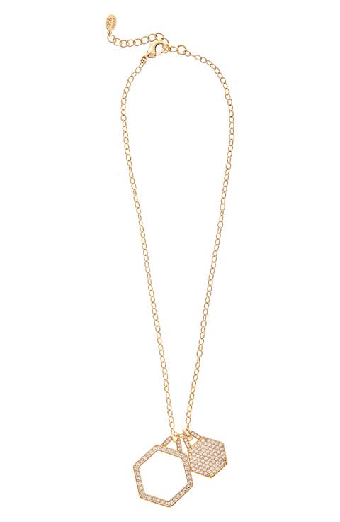 18K Gold Plated CZ Hexagon Pendant Necklace