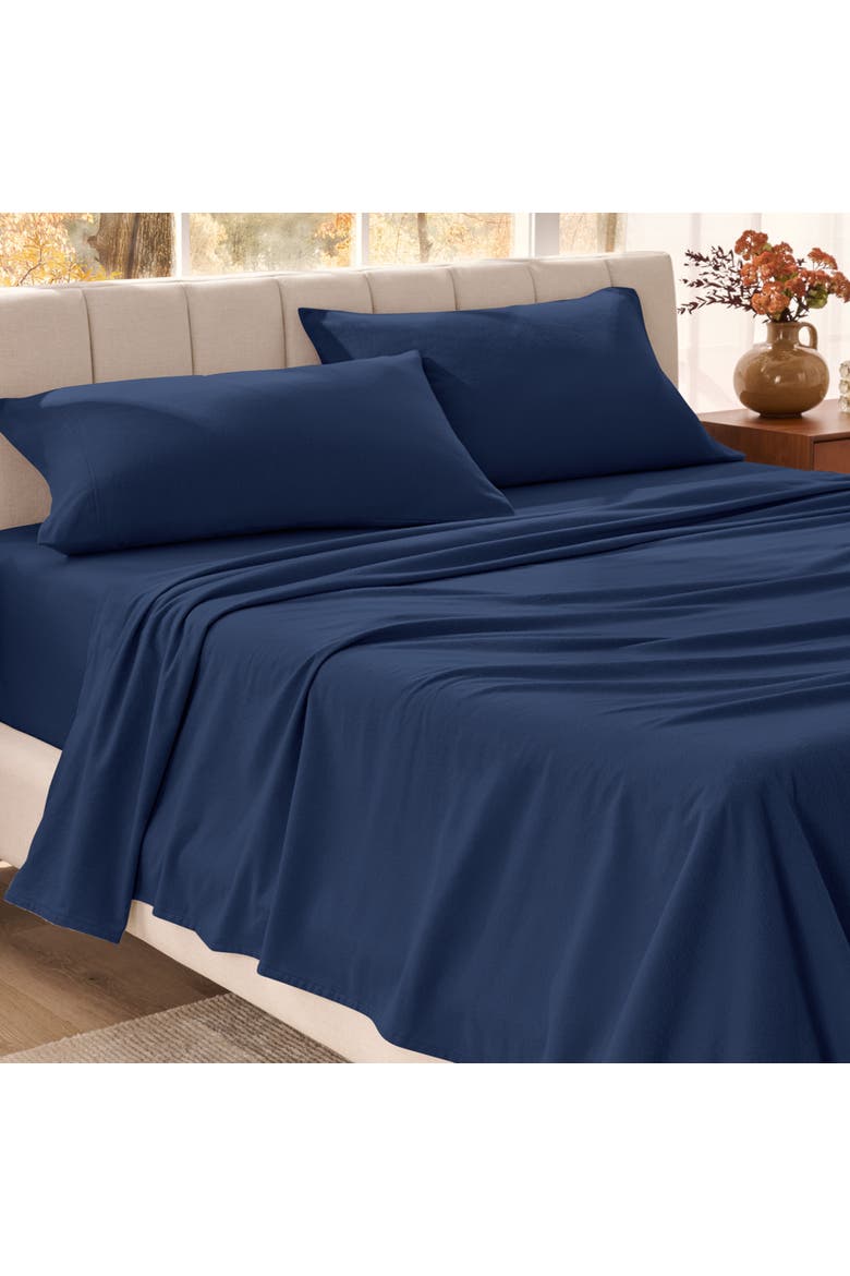 100% Organic Cotton Flannel Sheet Set, Alternate, color, Dark Blue