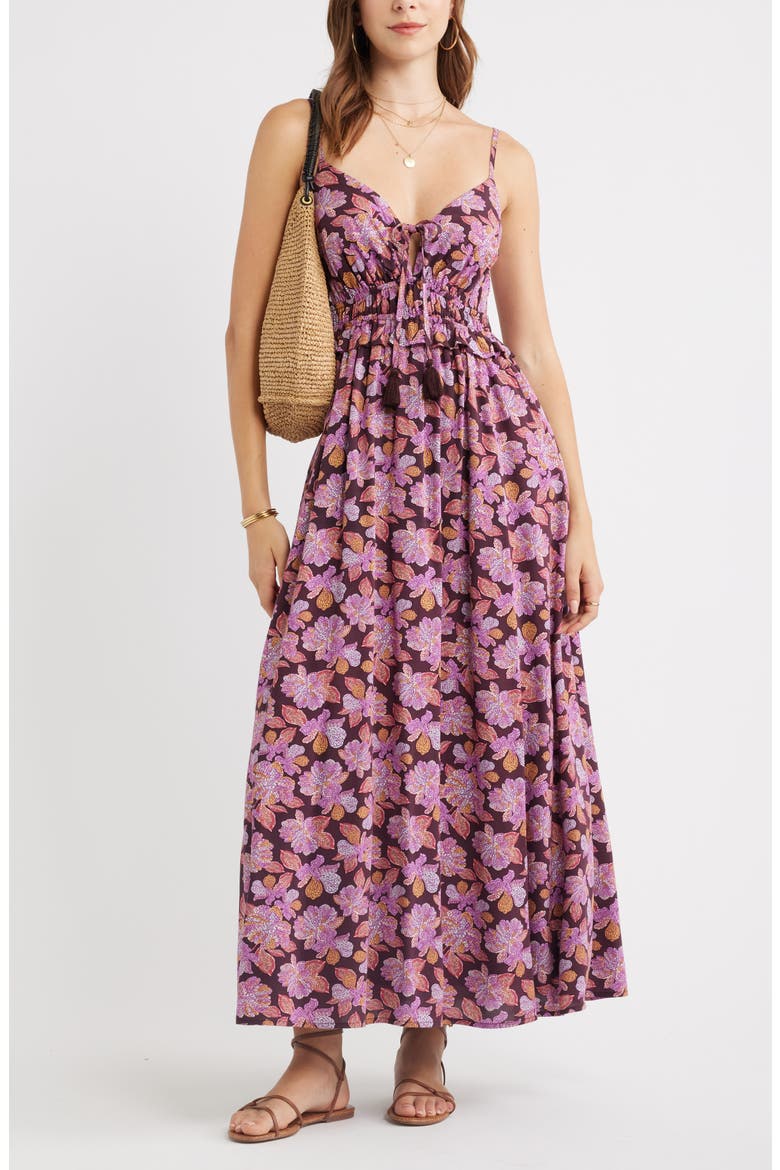 Floral Peplum Maxi Dress, Alternate, color, BURGUNDY DOTTED FLORAL