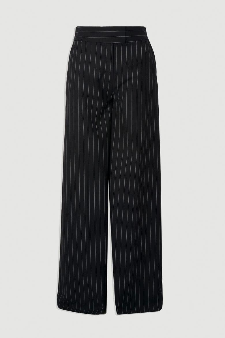 Petite Pinstripe Wide Leg Trouser, Alternate, color, Black