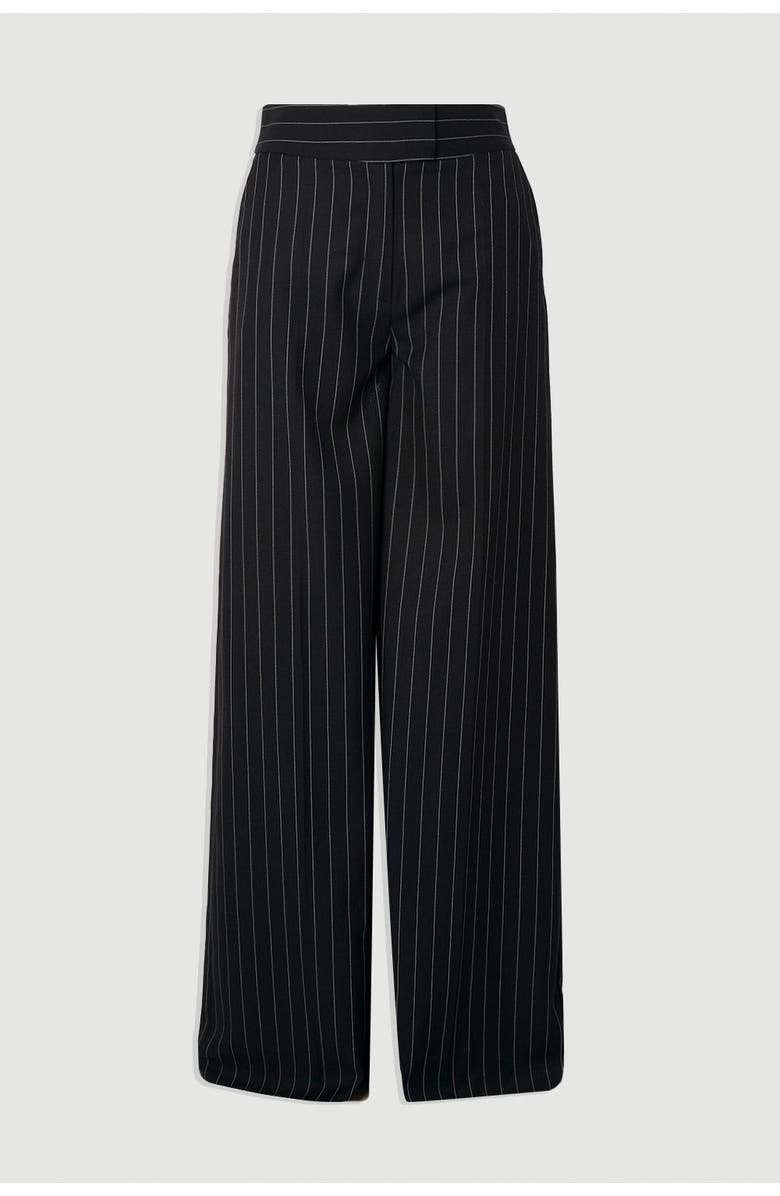 Karen Millen Petite Pinstripe Wide Leg Trouser, Alternate, color, Black