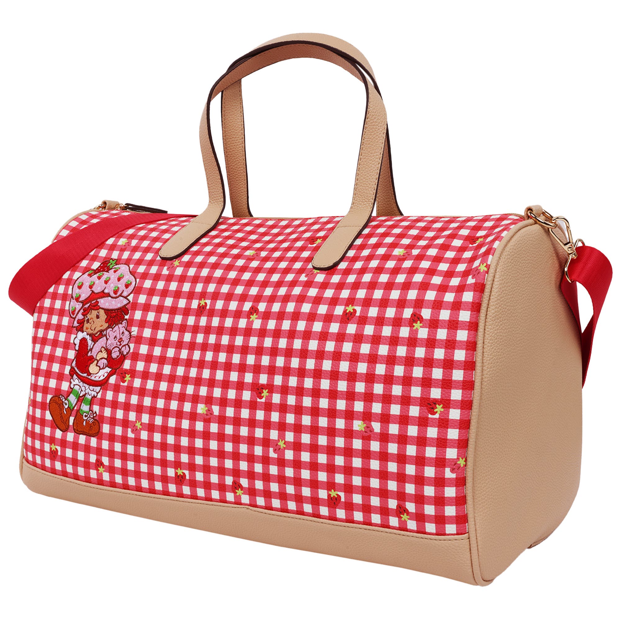 Strawberry Shortcake Gingham Weekender Duffel Bag, Alternate, color, Red