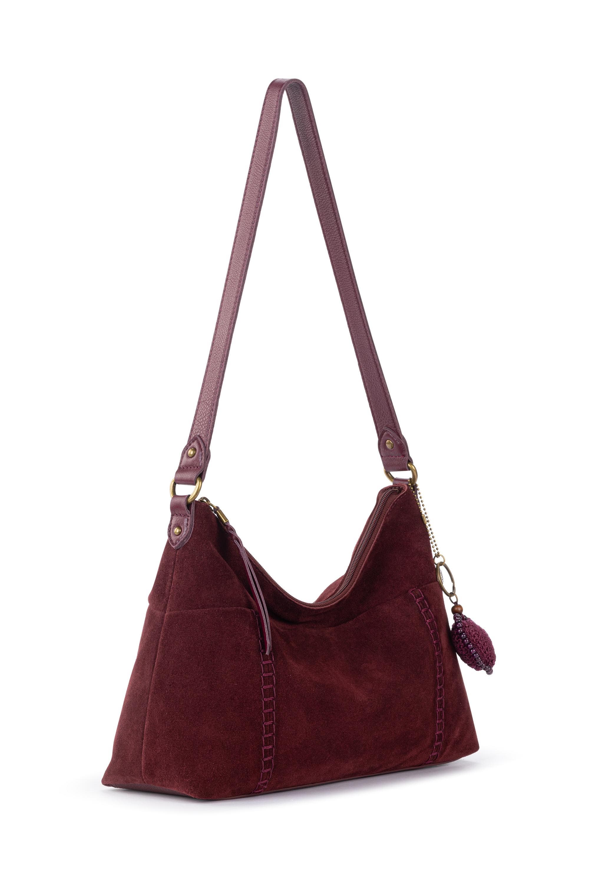 Melrose Leather Shoulder Bag, Alternate, color, Black Cherry Suede Heart