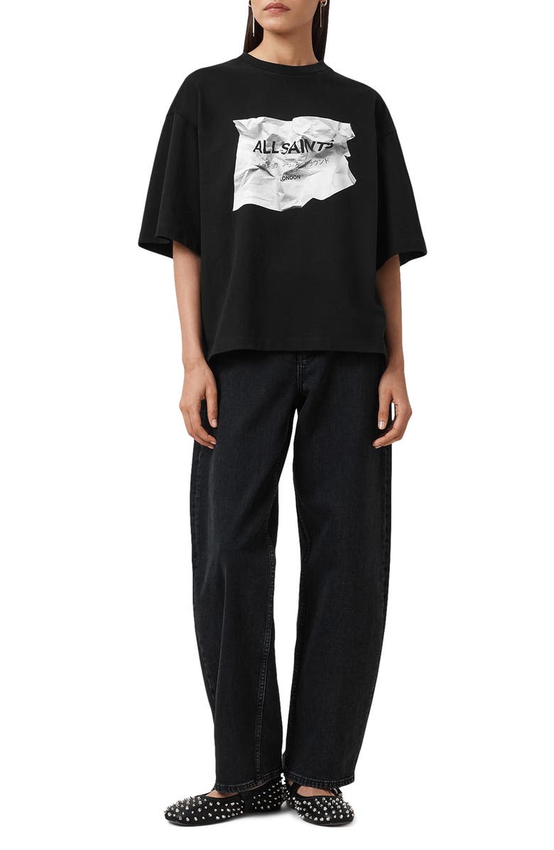 AllSaints Scrunch Amelie Oversize Cotton Graphic T-Shirt, Alternate, color, Black