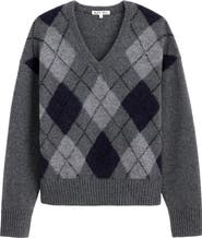Alex Mill Campbell Argyle Wool Blend V-Neck Sweater