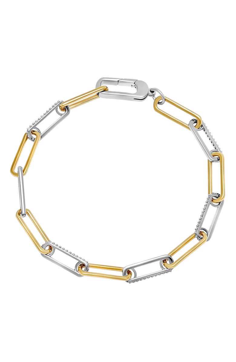 Crislu Two-Tone Cubic Zirconia Paperclip Chain Bracelet, Main, color,