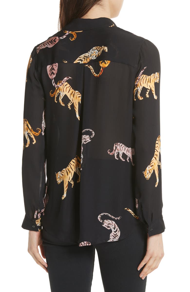 L'AGENCE Nina Tiger Print Silk Blouse, Alternate, color,