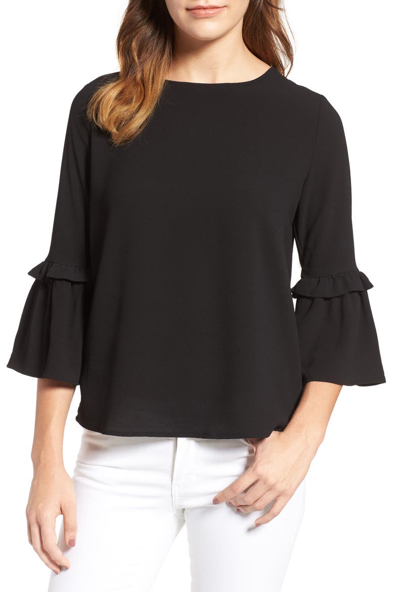 Gibson Ruffle Sleeve Top, Main, color, BLACK