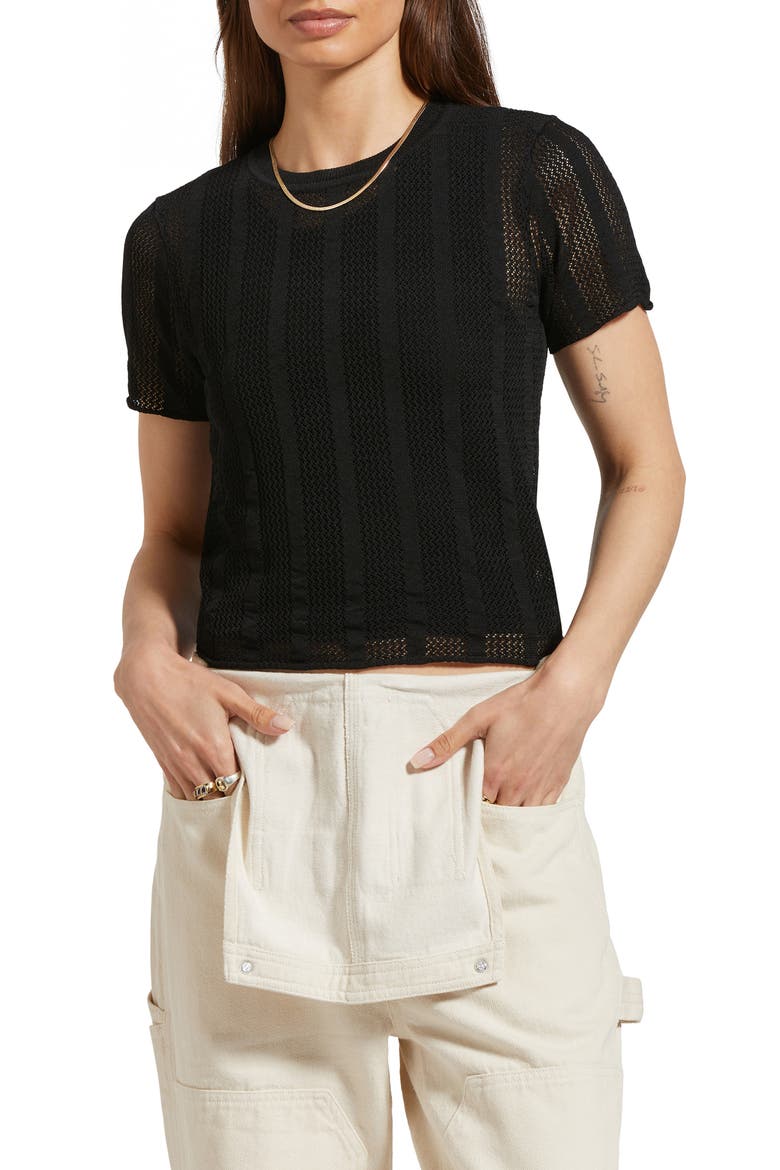 Sheer Stripe Top, Main, color, BLACK