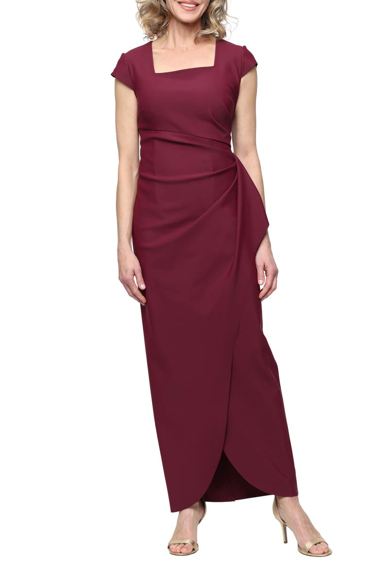 Contour Collection Ruched Gown, Main, color, WINE