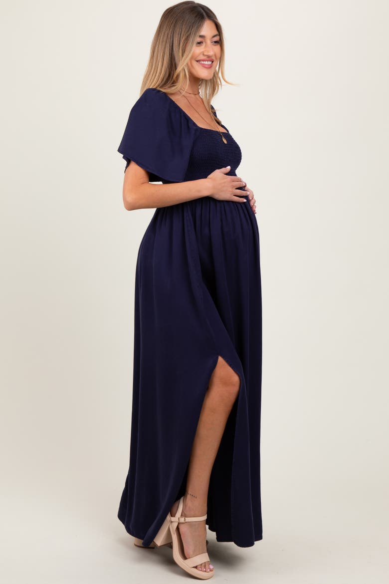 Chambray Smocked Maxi Dress, Alternate, color, Navy Blue