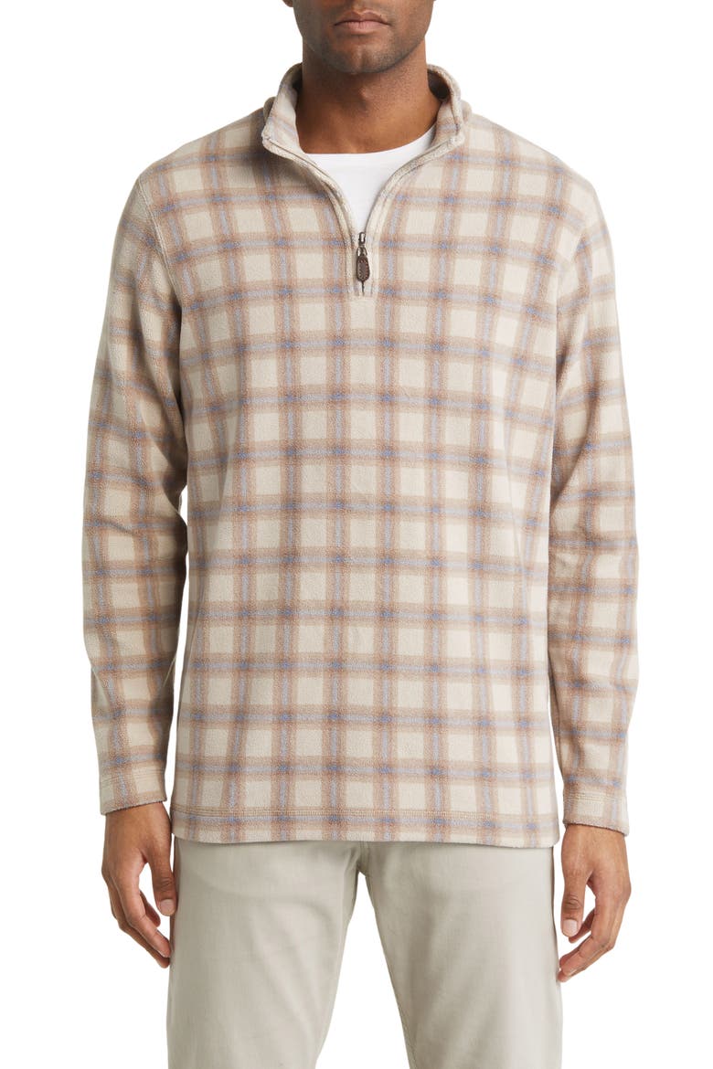Plaid Print Fleece Quarter Zip Pullover, Main, color, BROWN/ BLUE PLAID