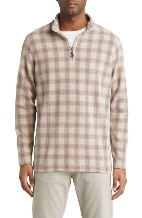 Plaid Print Fleece Quarter Zip Pullover