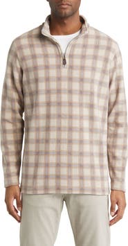 Johnston & Murphy Plaid Print Fleece Quarter Zip Pullover