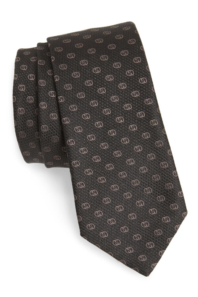 GG Tinev Silk Jacquard Tie, Main, color, 1061 BLACK DARK GREY
