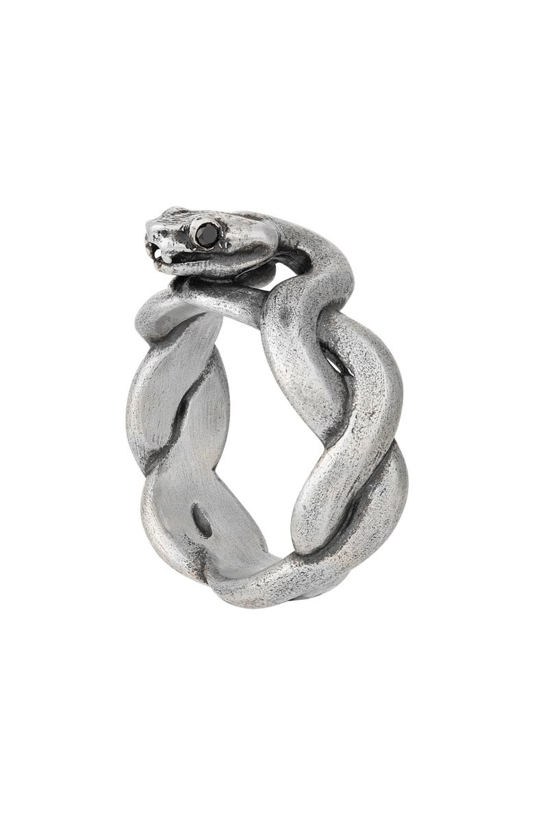 John Varvatos Men's Black Diamond Snake Ring, Main, color, Silver