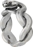 John Varvatos Men's Black Diamond Snake Ring
