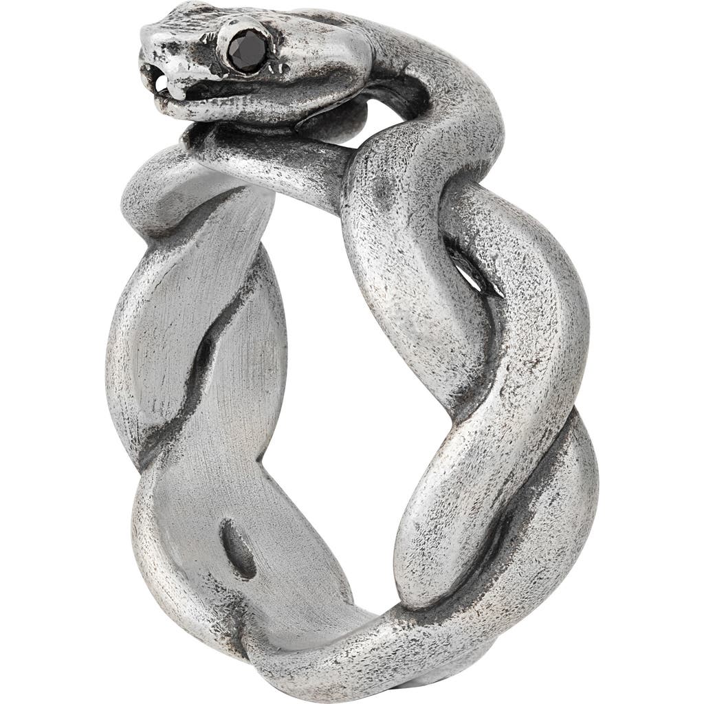 John Varvatos Black Diamond Snake Ring In Silver