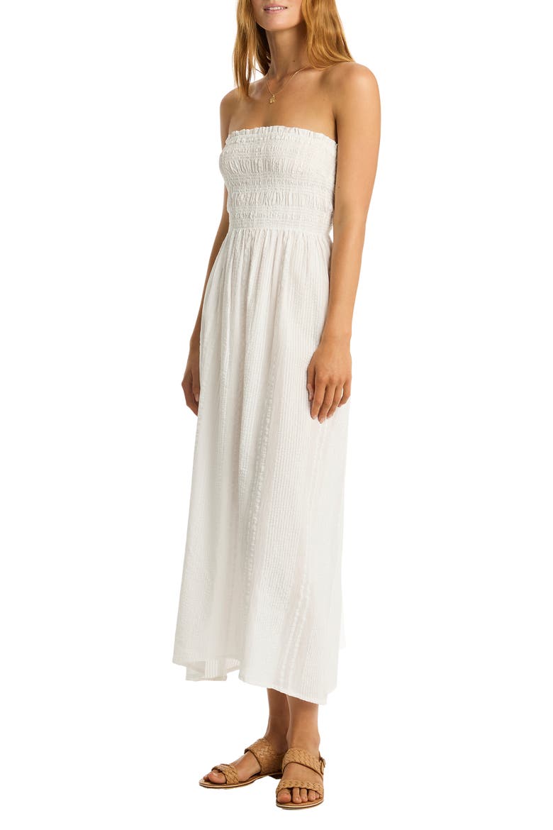 Heatwave Strapless Cotton Cover-Up Dress, Alternate, color, WHITE