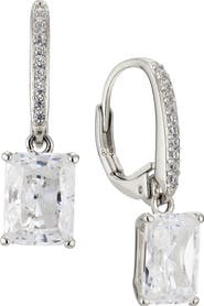 Nadri Modern Luv Emerald Cut Cubic Zirconia Drop Earrings