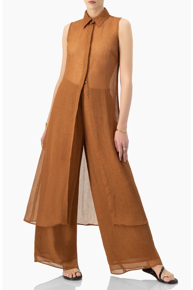 Airy Wide-Leg Elastic Waist Pants, Alternate, color, Brown