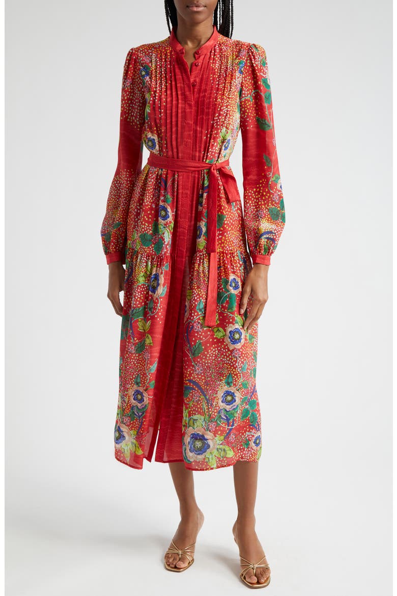 Remi Long Sleeve Silk Dress, Main, color, 1769-MEADOW DIANTHUS PLMT