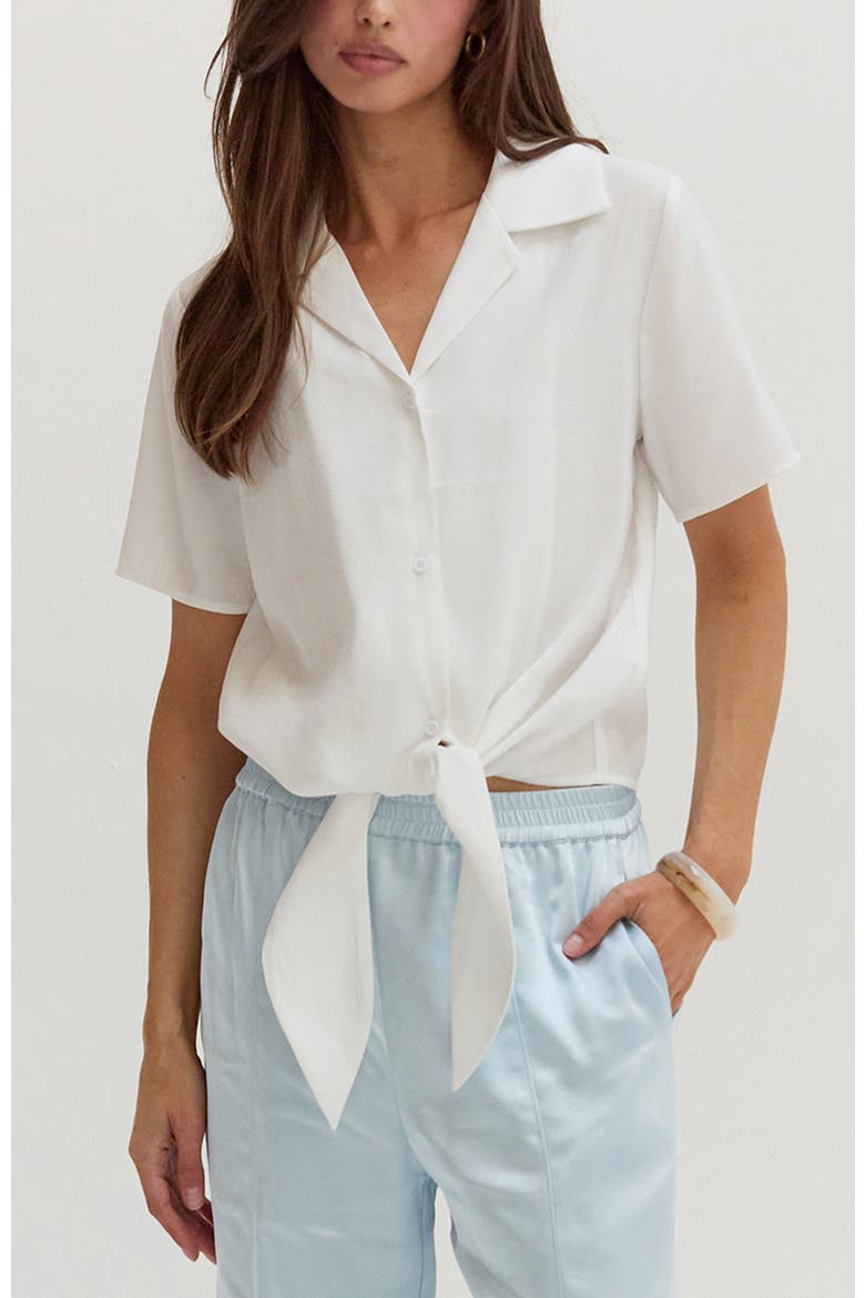 Front Tie Short Sleeve Blouse, Main, color, White