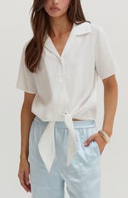 CRESCENT Front Tie Short Sleeve Blouse