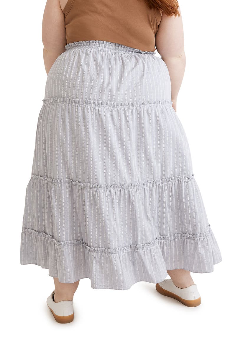 Striped Ruffle Tiered Pull-On Maxi Skirt, Alternate, color, BLUE/ WHITE STRIPE