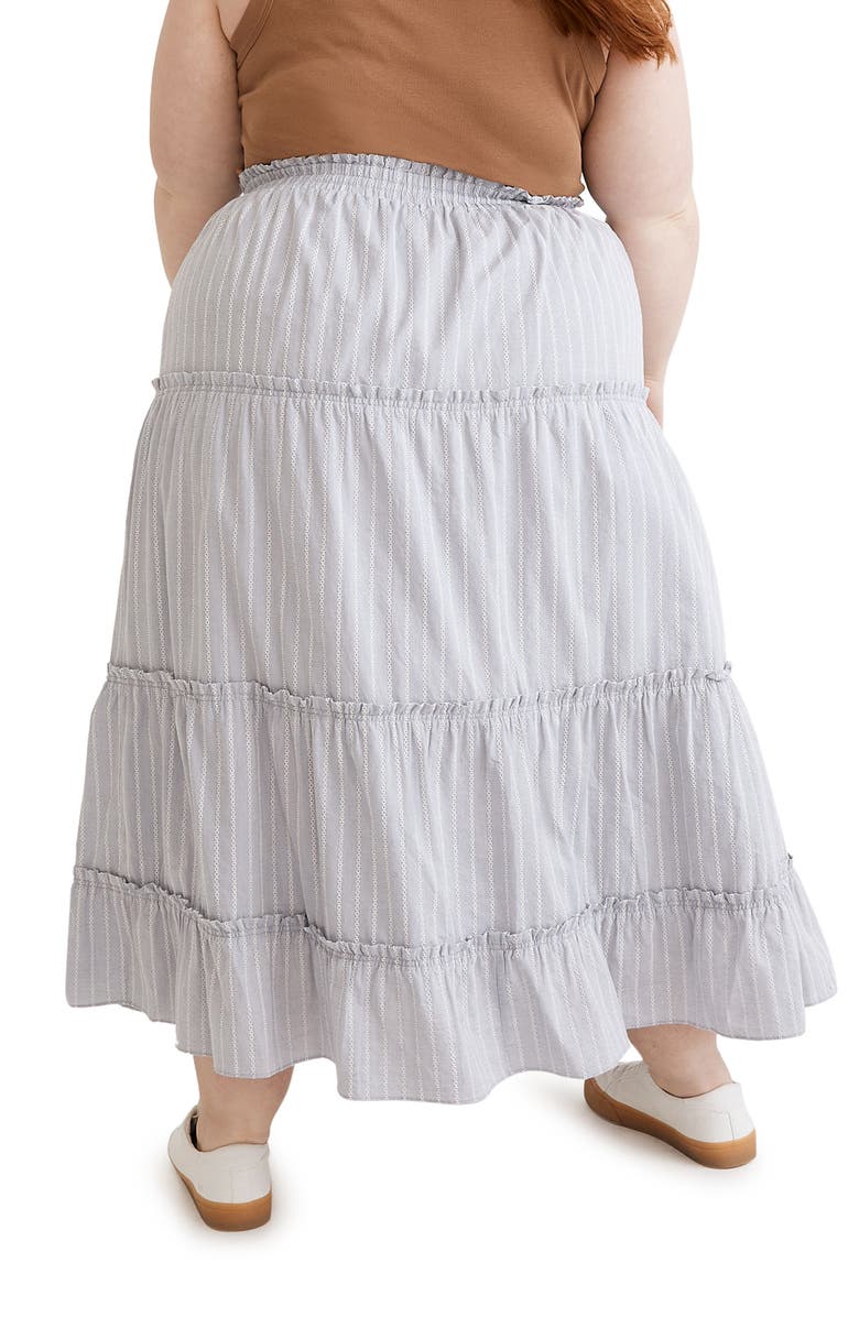 Madewell Striped Ruffle Tiered Pull-On Maxi Skirt, Alternate, color, Blue/ White Stripe