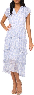 Halogen® Metallic Floral Flutter Sleeve Maxi Dress