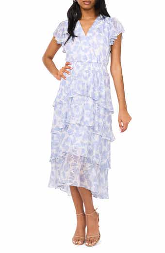 Halogen® Metallic Floral Flutter Sleeve Maxi Dress