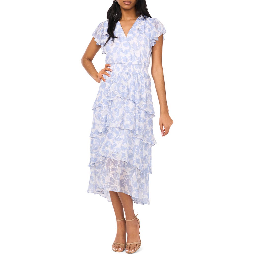 Halogen ® Metallic Floral Flutter Sleeve Maxi Dress In Blue